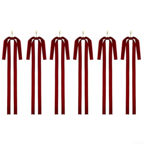 Eawfgtuw 6 Stück Weihnachtsschleife Ornamente für DIY Urlaub Dekoration, Polyester Baum und Kranz Dekorationen in Rotwein Rot Grün Weiß Schwarz Braun Große 40 x 60 cm Schleifen (Weinrot) von Eawfgtuw