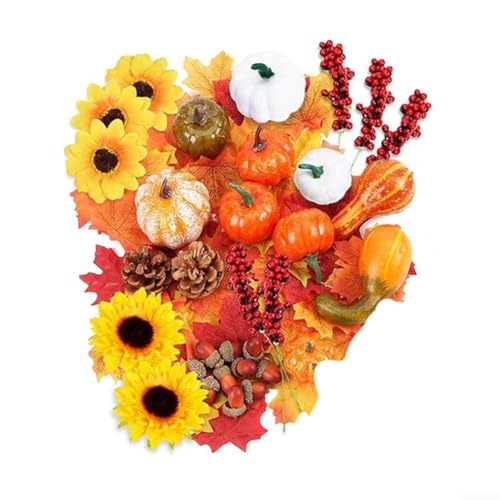 Eawfgtuw 96-teiliges künstliches Herbsternte-Kürbis-Dekorationsset mit Ahornblättern, Tannenzapfen und Beeren für Erntedankfest, Herbstparty und saisonale Anlässe Eawfgtuw 96-teiliges künstliches Herbsternte-Kürbis-Dekorationsset mit Ahornblättern, Tannenzapfen und Beeren für Erntedankfest, Herbstparty und saisonale Anlässe von Eawfgtuw