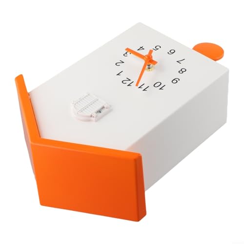 Eawfgtuw Dekorative Kuckucksuhr, Wandkunst mit Vogel, zeitgenössische ABS-Pendeluhr für Zuhause, Büro, Wohnzimmer, Küche, Dekoration (weiß + orange) von Eawfgtuw