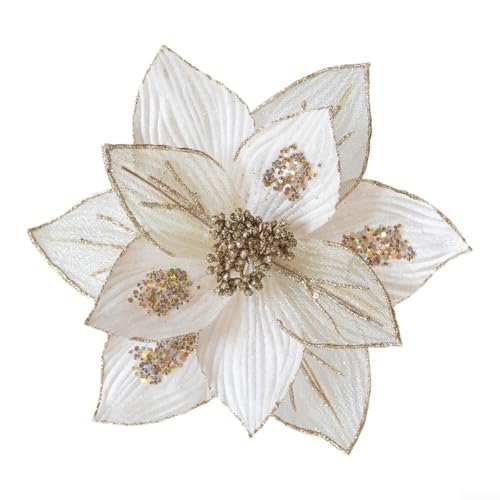 Eawfgtuw Dekorativer Paillettenstoff, Blumenbaumverzierung, schimmernder, metallischer Blumenakzent für den Innenbereich, Winter, Zuhause, Sammlung, saisonale Dekoration, mehrfarbig (weiß) von Eawfgtuw