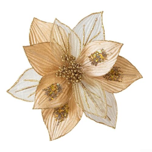Eawfgtuw Dekorativer Paillettenstoff, Blumenbaumverzierung, schimmernder, metallischer floraler Akzent für den Innenbereich, Winter, Zuhause, Sammlung, saisonale Dekoration, mehrfarbig (Gold) von Eawfgtuw