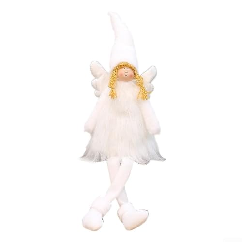 Eawfgtuw Engelspuppe, Weihnachtsdekoration, Feenpuppe für Weihnachtsbaum, kleines Mädchen, Plüsch-Dekorationen, Mädchen-Ornamente für Weihnachtsbaum, Zuhause, Party, Urlaub (sitzend weiß) von Eawfgtuw
