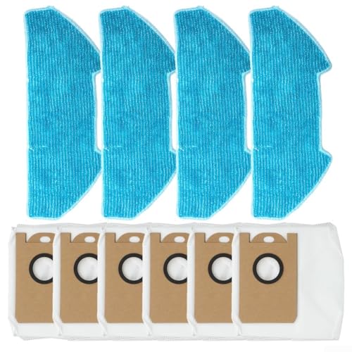 Eawfgtuw Ersatzteile für Roboter Staubsauger Wischtuch Staubbeutel Kit 4 Tücher 6 Beutel Bodenreinigungsset, Roboterreiniger Teile, Wischaufsätze von Eawfgtuw