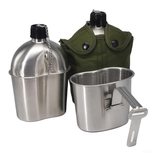 Eawfgtuw Feldflaschenset Edelstahl Wasserkocher mit Tasse Camping Kochen Ausrüstung für Outdoor Survival Trekking von Eawfgtuw