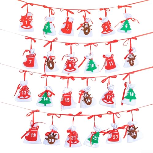 Eawfgtuw Filz Weihnachten Adventskalender Hängend Countdown Tasche mit 24 nummerierten Taschen Urlaubstasche Weihnachtsdekoration Festlich Hängender Kalender (Entleeren 1-24) von Eawfgtuw