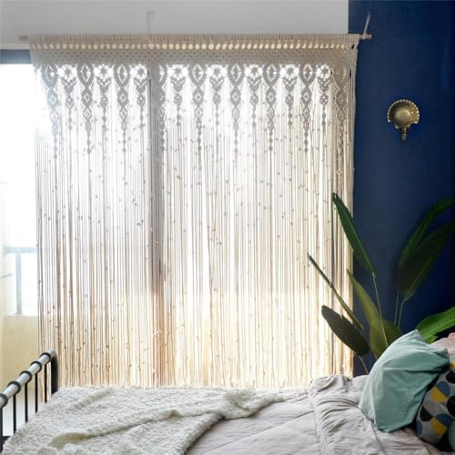 Eawfgtuw Gewebter Türvorhang, Makramee, Wandbehang, Boho, für Fensterbehandlung, Hochzeit, Hintergrunddekoration, Baumwolle, Beige, 90 x 180 cm, 95 x 200 cm (100 x 200 cm) von Eawfgtuw