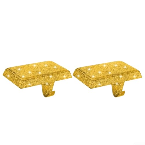 Eawfgtuw Glitzer-Weihnachtsstrumpfhalter mit schwerem Metallsockel und sicheren Haken für Kamin, Kaminsims oder Regal, Weihnachtsdekoration, verschiedene Farben (Gold), 2 Stück von Eawfgtuw