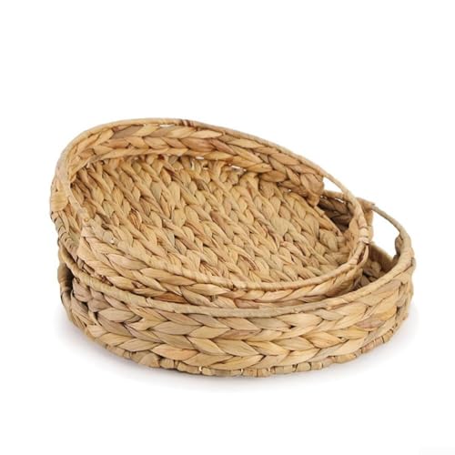 Eawfgtuw Gras Woven Hyazinthe Serving Tray Set With Sturdy Handwoven Grass Storage Baskets For Kitchen, Coffee Table, Living Room Organization(Reed Tray) von Eawfgtuw