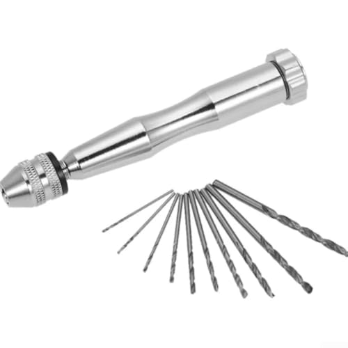 Eawfgtuw Handbohrer-Set mit 10 Bohrern, 0,3–3,5 mm, manuelles Mini-Bohrfutter für Holz, Kunststoff, Schmuckherstellung, Modellbau, PCB, Uhr, DIY-Projekte von Eawfgtuw