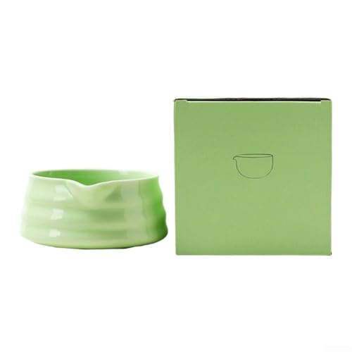 Eawfgtuw Handgefertigte Matcha-Schüssel mit Ausgießer, Steingut, 13 cm, traditionelle Teezeremonie, Rühr- und Gießschüssel für authentische schaumige Grüntee-Zubereitung (grün) von Eawfgtuw