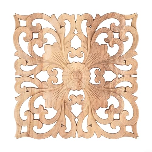Eawfgtuw Holzapplikation, Möbeldekoration, europäisches Gummibaumholz, geschnitzte Platte für Türen, Schränke, Wände oder Spiegel, schöne dekorative Platte für Heimdekoration (24 x 24 cm) von Eawfgtuw
