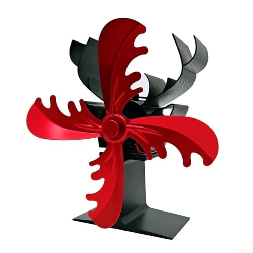 Eawfgtuw Holzofenventilator, einzigartiges Rentier-Design, Holzofen, wärmebetriebener Kaminventilator für Holz, Holzofen, Kamin (rot) von Eawfgtuw