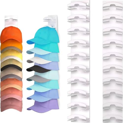 Eawfgtuw Hutablage, Wandhalterung, Organizer für 20 Hüte, kein Bohren erforderlich, Türschrank, Aufbewahrung, selbstklebendes Design, Schwarz / Weiß, 2 Stück (weiß) von Eawfgtuw