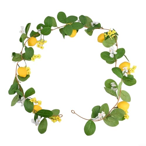 Eawfgtuw Künstliche Zitronengirlande mit Eukalyptusblättern, dekorative Rebe, realistische künstliche Zitrusfrüchte, grüne Girlande für Zuhause, Küche, Hochzeit, Party (Stil 1: 1,7 m) von Eawfgtuw