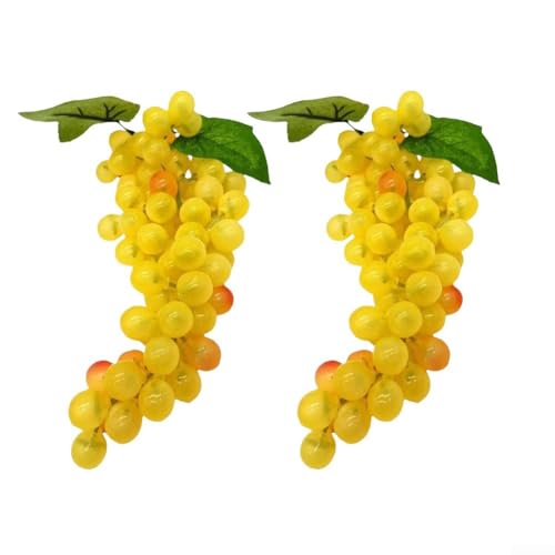 Eawfgtuw Künstlicher Traubenstrauß, dekorative Früchte, 2 Stück, realistische lila Schaumstoff-Trauben, Zuhause, Küche, Tisch, Tafelaufsatz, Display, Hochzeit, Party, 29,1 cm (gelb) von Eawfgtuw