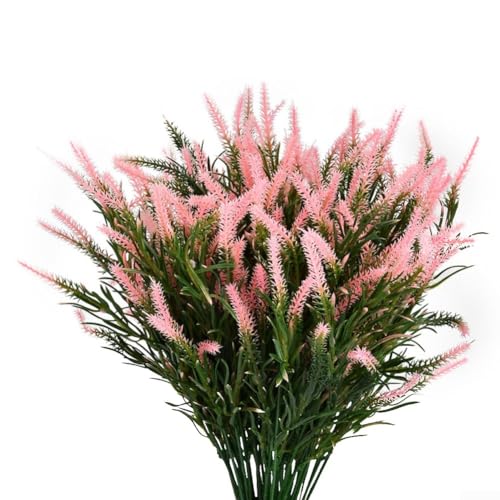 Eawfgtuw Künstliches Affengras für den Außenbereich, realistische künstliche Grünsträucher für Garten, Terrasse, Hochzeit, Veranda, Küche, Fensterbank, Innendekoration, 12 Bündel (Rosa) von Eawfgtuw