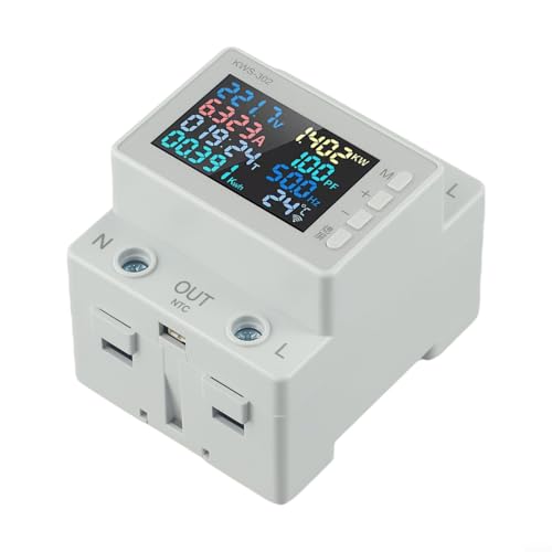 Eawfgtuw LCD Digitaler Energiezähler Stromverbrauch Überwachung Spannung und Strom Meter AC170V-300V Standardschieneninstallation Stromausfallschutz Speicherfunktion (KWS-302) von Eawfgtuw