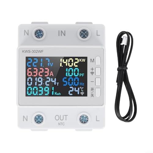 Eawfgtuw LCD Digitaler Energiezähler Stromverbrauch Überwachung Spannung und Strom Meter AC170V-300V Standardschieneninstallation Stromausfallschutz Speicherfunktion (KWS-302WF) von Eawfgtuw