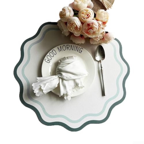 Eawfgtuw Leder-Tischsets, fächerförmig, hitze- und kratzfest, für Küche, Esszimmer oder Restaurant, leicht zu reinigen, orange/rot/hellgrün (dunkelgrün) von Eawfgtuw