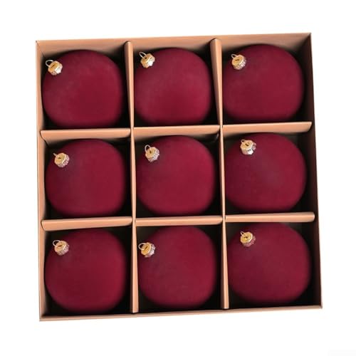Eawfgtuw Luxuriöse 10 cm Samt-Weihnachtskugeln, Set mit 9 dekorativen Ornamenten für Baum, Fenster, Urlaub, Party, Hochzeit, Verlobung, Jahrestag, DIY, Kranz, Basteln, Blau, Weinrot (weinrot) von Eawfgtuw