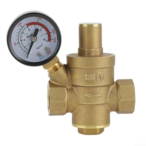 Eawfgtuw Messing Wasserdruckminderer Ventil mit Manometer 1/2 Zoll DN15 Einstellbarer Regler für Wasserversorgung Bewässerungssysteme von Eawfgtuw