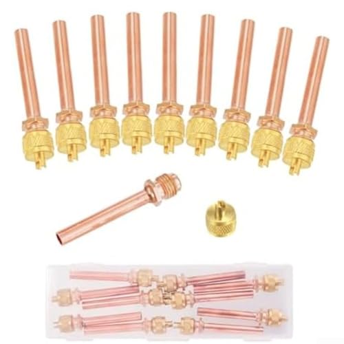 Eawfgtuw Messing-Zugangs-Service-Ventil-Kern-Set, auslaufsicherer High/Low Side Ladeadapter, kompatibel mit R12 R22 R134 R304 Kühlsystemen (10 Stück) von Eawfgtuw