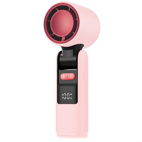 Eawfgtuw Mini-Turbine für Handventilator, USB-betrieben, tragbar, mit 100 Geschwindigkeitsstufen und Digitalanzeige für Outdoor, Camping, Reisen und Zuhause (Rosa) von Eawfgtuw