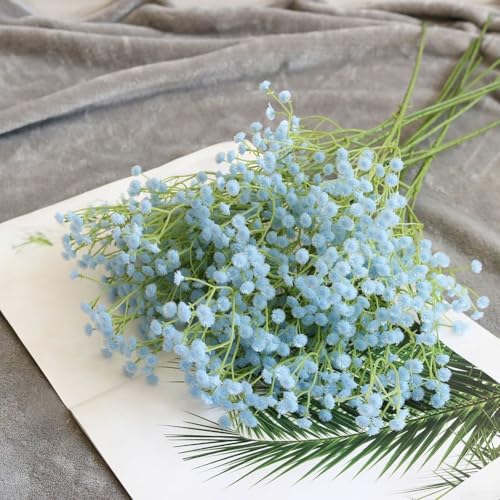 Eawfgtuw Realistische künstliche Schleierkraut-Blumenstiele – Seidenstoff, Kunststoff, für Vasen-Arrangement, Garten, Hotel, Restaurant, Ladendekoration (blau) von Eawfgtuw