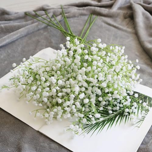 Eawfgtuw Realistische künstliche Schleierkraut-Blumenstiele – Seidenstoff, Kunststoff, für Vasen-Arrangement, Garten, Hotel, Restaurant, Ladendekoration (weiß) von Eawfgtuw