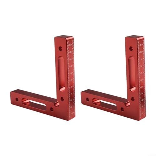 Eawfgtuw Rechtwinklige Klemme, 90 Grad Holzbearbeitung, quadratisches Lineal, Aluminiumlegierung, Positionierungswerkzeug mit Messskala für Kastenrahmen, Tischlerprojekte, 120 mm (2 Stück rot) von Eawfgtuw