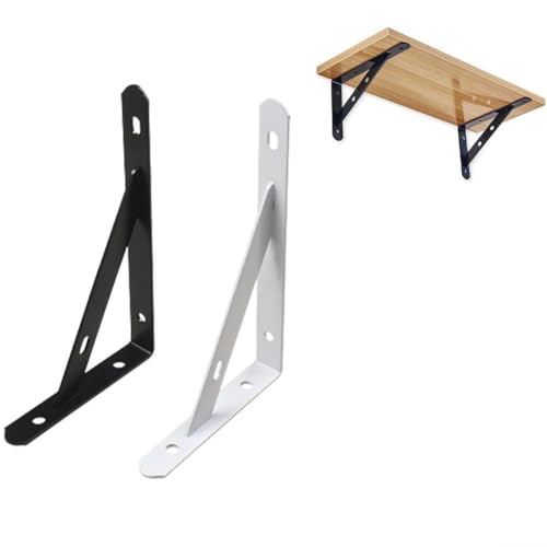 Eawfgtuw Robuste Metall-Regalhalterungen, L-Form, Eckregalstützen, rechtwinklig, wandmontiert, dreieckig, kaltgewalzter Stahl (schwarz, 20,3 cm) von Eawfgtuw