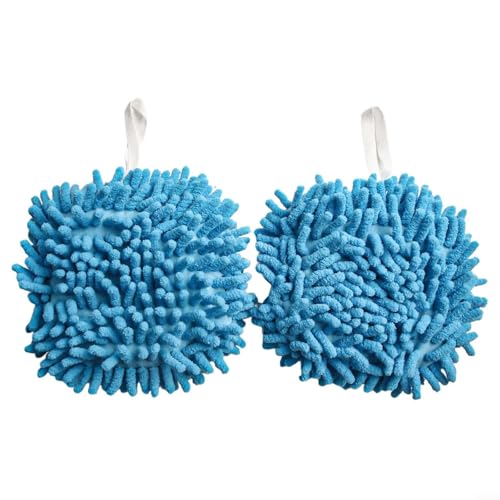 Eawfgtuw Saugfähiger Handtuchball aus Chenille mit Quick Dry Technologie und Aufhängeschlaufe, weiche, runde Form für Küche oder Bad, fasst bis zu 400 ml (blau) von Eawfgtuw