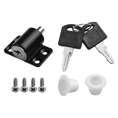 Eawfgtuw Schiebetürschloss mit Schlüssel für Kindersicherheit und Diebstahlsicherung, Aluminiumlegierung, passend für Scharnier- oder Schiebetüren, inklusive Befestigung (schwarz) von Eawfgtuw
