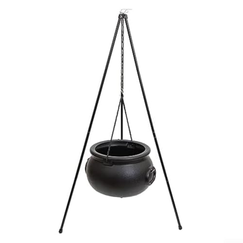Eawfgtuw Schwarzer Hexenkessel mit grüner Lichterkette auf 130 cm Stativständer, Eisen und Kunststoff, Halloween-Dekoration für drinnen und draußen, Hof, Veranda oder Party-Display (Höhe 130 cm von Eawfgtuw