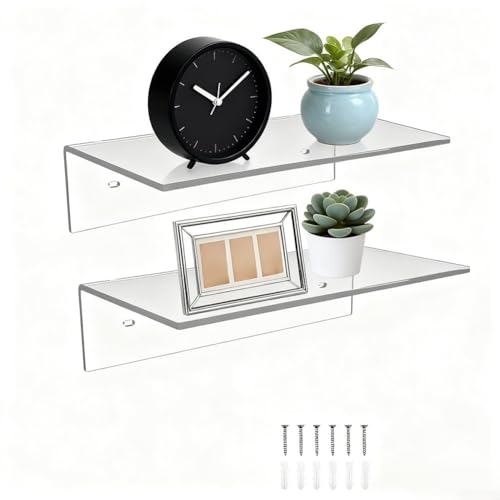 Eawfgtuw Schweberegale aus Acryl, 30,5 cm, zur Wandmontage, transparent, 4 mm dick, hohe Transparenz mit polierten Kanten und abgerundeten Ecken, hält bis zu 6,8 kg (transparent) von Eawfgtuw