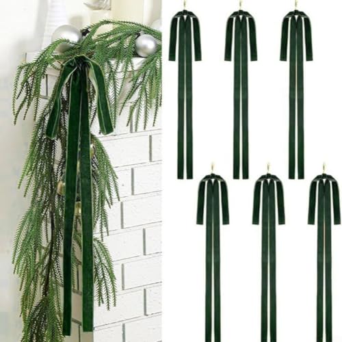 Eawfgtuw Set mit 12 Vintage-Samt-Weihnachtsbaumschleifen, groß, 40 x 60 cm, dekoratives Band in satten Farben, einschließlich Rot, Burgunderrot, Khaki, Dunkelbraun (grün) von Eawfgtuw