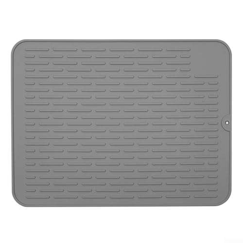 Eawfgtuw Silikon-Abtropfmatte, 40 x 30 cm, rutschfestes, hitzebeständiges Abtropfgestell für Küchentheke und Spüle, schnell trocknend, erhöhtes Streifen-Design, leicht zu reinigen, spülmaschinenfest von Eawfgtuw