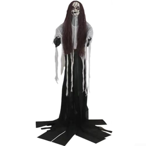 Eawfgtuw Sound Activated Scary Bride Halloween Prop with Flashing Red LED Eyes and Haunting Moans, Life Size 144.8 cm Creepy Animatronic Decoratio(A) von Eawfgtuw