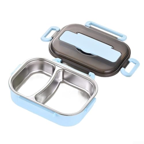 Eawfgtuw Thermo-Lunchbox mit Besteck-Set, 1 l, Edelstahl, isolierter Lebensmittelbehälter mit zwei Fächern, tragbare auslaufsichere Box für Erwachsene oder Kinder, Schule, Arbeit (blau) von Eawfgtuw