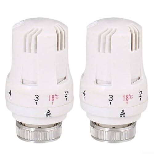 Eawfgtuw Thermostat-Heizkörperventilkopf, M30 x 1,5 Gewinde, 6–28 °C, Temperaturregelung, Frostschutzfunktion, weißes ABS-PC-Material, 2 Stück von Eawfgtuw