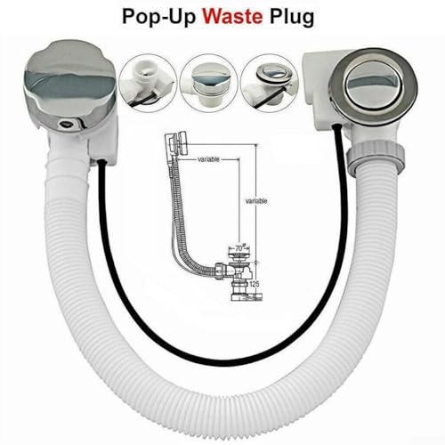 Eawfgtuw Verdecktes Badewannen-Überlauf-Ablauf-Set mit Up-Stöpsel, Chromgriff, Kunststoffrohr, 55 cm, Badewannen-Ablaufsystem Eawfgtuw Verdecktes Badewannen-Überlauf-Ablauf-Set mit Up-Stöpsel, Chromgriff, Kunststoffrohr, 55 cm, Badewannen-Ablaufsystem von Eawfgtuw