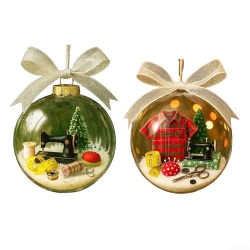 Eawfgtuw Vintage Nähmaschine Schneekugel Weihnachten Ornament – Kunststoff rot und grün für Weihnachtsbaum, Fenster oder Kamin Display von Eawfgtuw