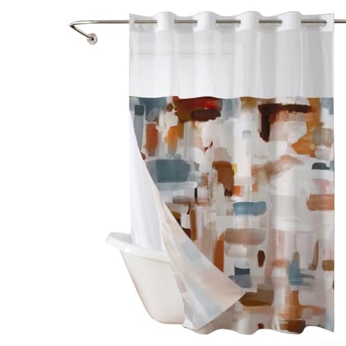 Eawfgtuw Wasserdichter doppellagiger Duschvorhang mit magnetischem Saum unten Polyester Gaze Badezimmer Vorhang Sichtschutz Lichtfilterung einfach zu installieren für Badezimmer Dekor (E) von Eawfgtuw