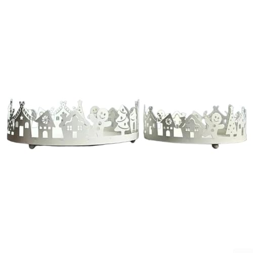 Eawfgtuw Weihnachtliches Schmiedeeisernes Dekorationstablett Set mit festlichen Cartoon-Motiven, Feiertagsserviertabletts für Kerzen, Ornamente oder Leckereien, stilvoll saisonal (weiß) von Eawfgtuw