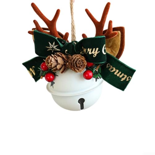 Eawfgtuw Weihnachtsglocke und Schleife, hängende Ornamente für Baum und Fenster, festliche Glöckchen und Tannenzapfen, Eisen-Urlaubsdekoration für Zuhause (weiß-grüne Schleife) von Eawfgtuw