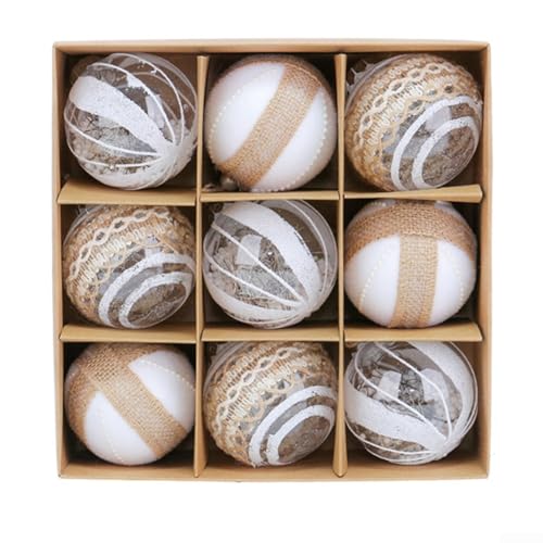 Eawfgtuw Weihnachtskugel-Ornament-Set, 9 Stück, goldfarben, Kunststoff, hängende Dekorationen für Weihnachtsbaum und Ferienhaus, bruchsichere Kugeln mit fertig zum Aufhängen Design (R2-26 Stil 2) von Eawfgtuw