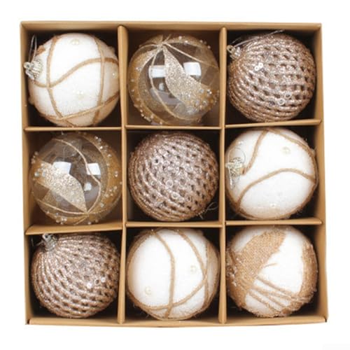 Eawfgtuw Weihnachtskugel-Ornament-Set, 9 Stück, goldfarben, Kunststoff, hängende Dekorationen für Weihnachtsbaum und Ferienhaus, bruchsichere Kugeln mit fertig zum Aufhängen Design (R2-27 Style 3) von Eawfgtuw