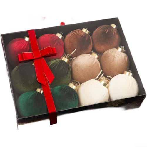 Eawfgtuw Weihnachtskugel-Ornamente, 8 cm, 12 Stück, mit Schleifen, luxuriöser Kunststoff und Stoff bezogene Kugeln für Weihnachtsbaum, Kranz und Tischdekoration (A) von Eawfgtuw