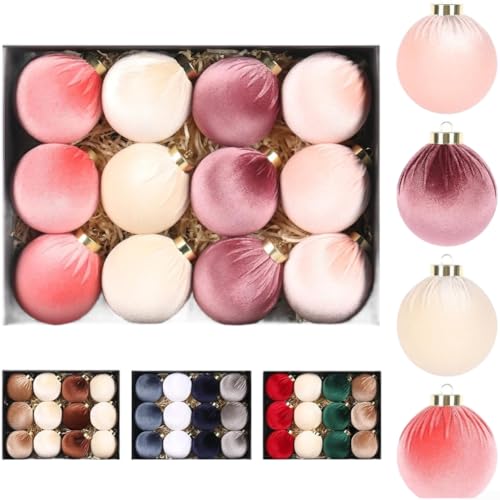 Eawfgtuw Weihnachtskugel-Ornamente, 8 cm, 12 Stück, mit Schleifen, luxuriöser Kunststoff und Stoff überzogene Kugeln für Weihnachtsbaum, Kranz und Tischdekoration (E) von Eawfgtuw