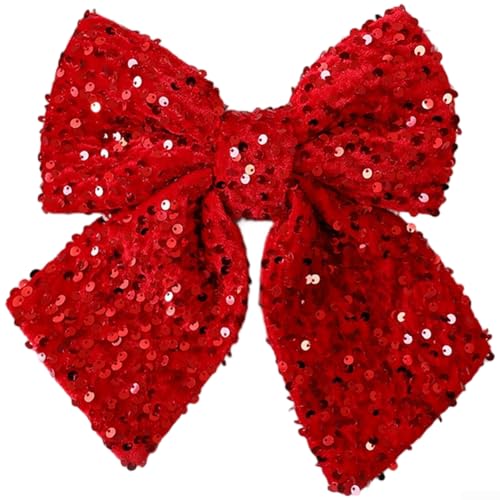 Eawfgtuw Weihnachtsschleife Dekorationen Glitzerband hängende Ornamente funkelnde Pailletten Polyester Schleifen für Fenster Baum oder Wand Festliche Feiertagsdekoration in Rot (rot) von Eawfgtuw